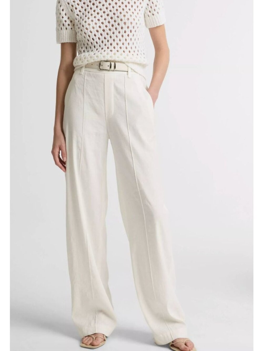 VINCE Joan High-Rise Linen-Blend Pull-On Pants White Size XS